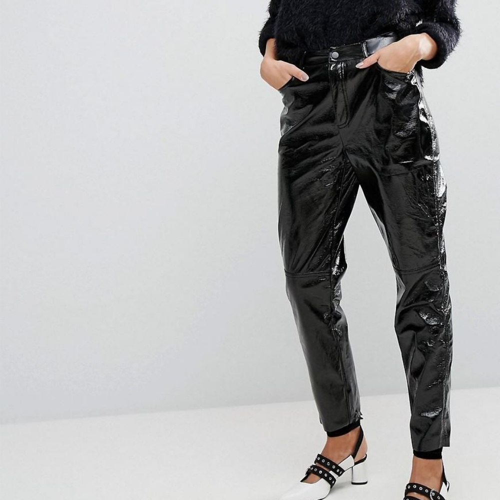 Stradivarius Faux Leather Vinyl Black Pants